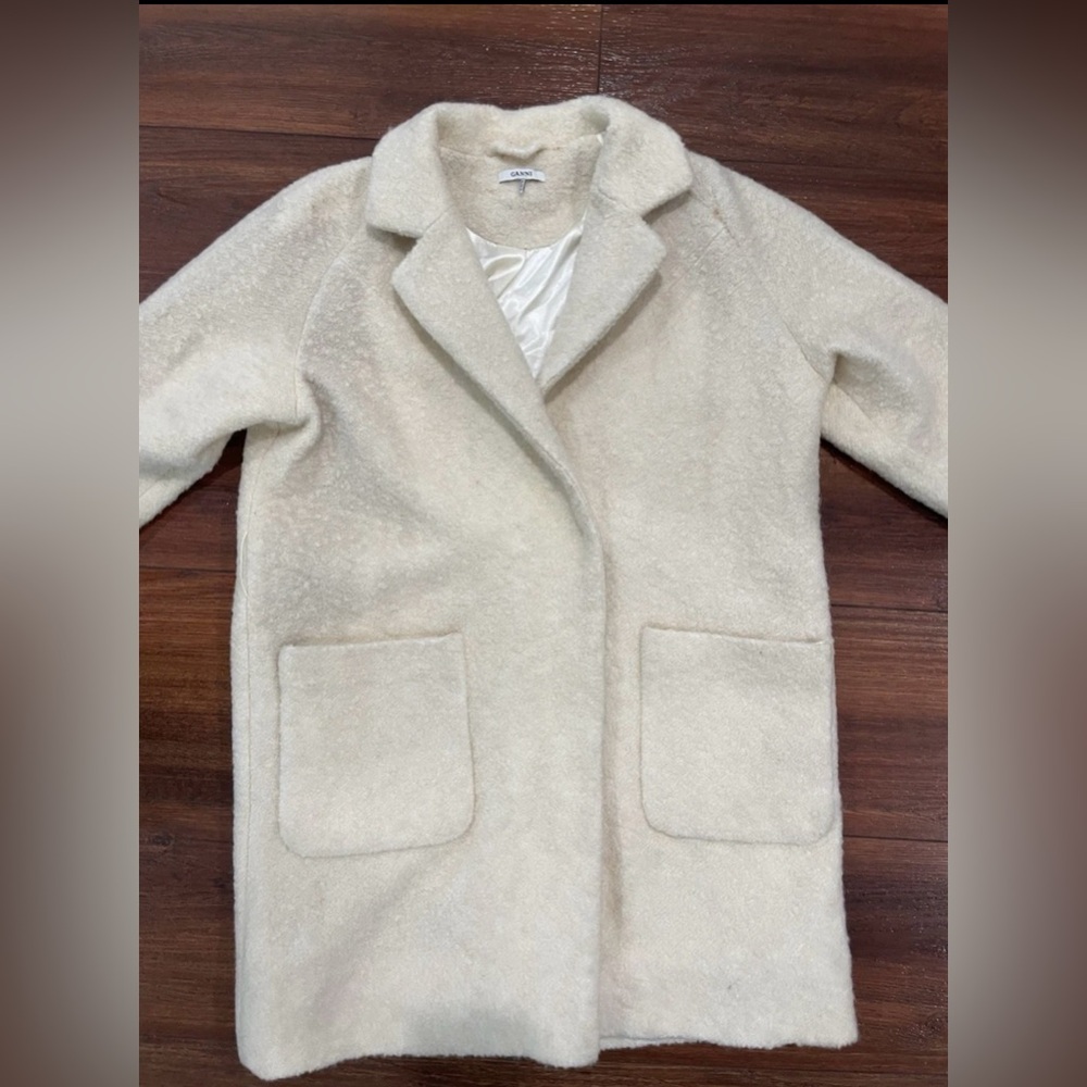 GANNI Ivory/Off White Peacoat- Wool Blend Women’s Size medium